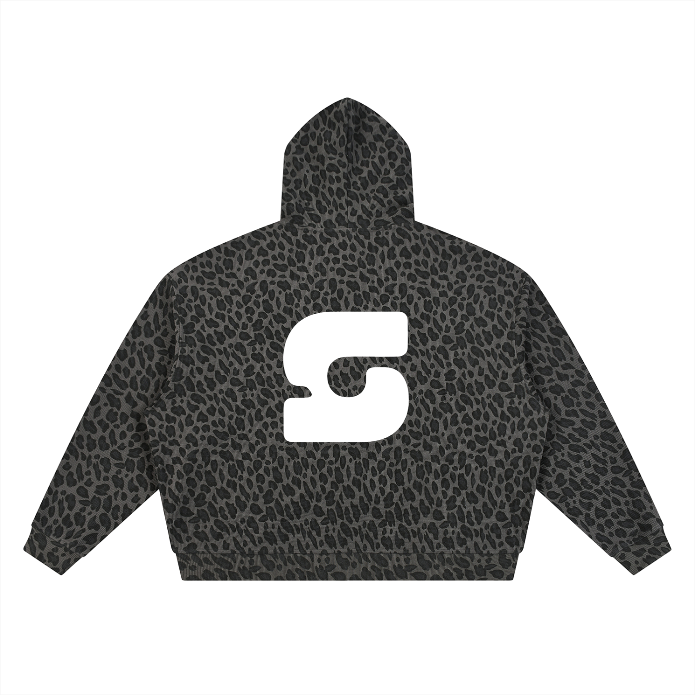 Smoke Lovely Leopard Print Waffle Full Zip Hoodie